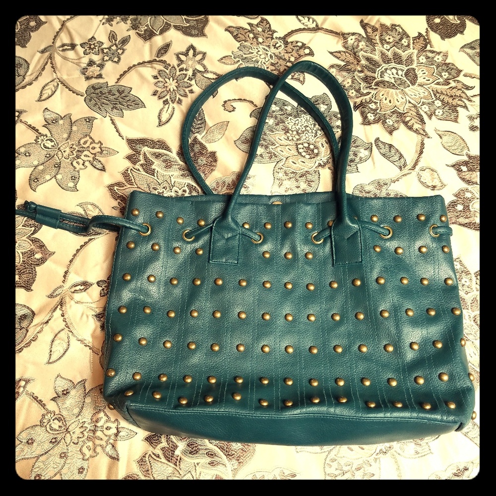 Split Brand Studded Teal Purse